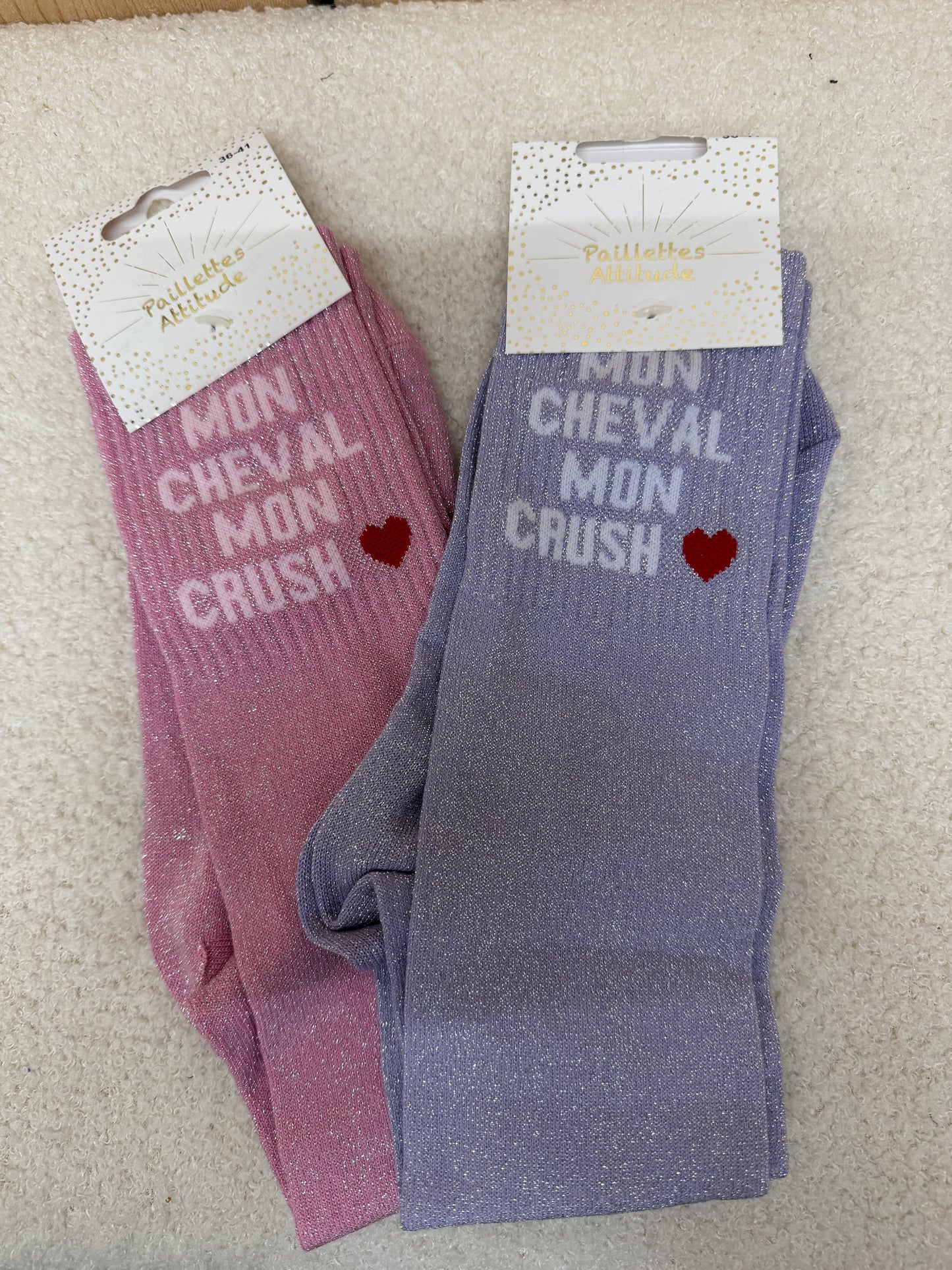 Chaussettes Paillettes "Mon cheval mon crush ❤️"