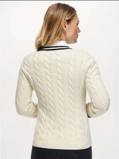 Roseville Women Cable V-neck Sweater ECRU