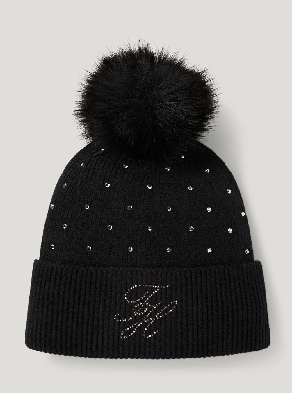 Daly Women Rhinestone Pom Pom Beanie BLACK