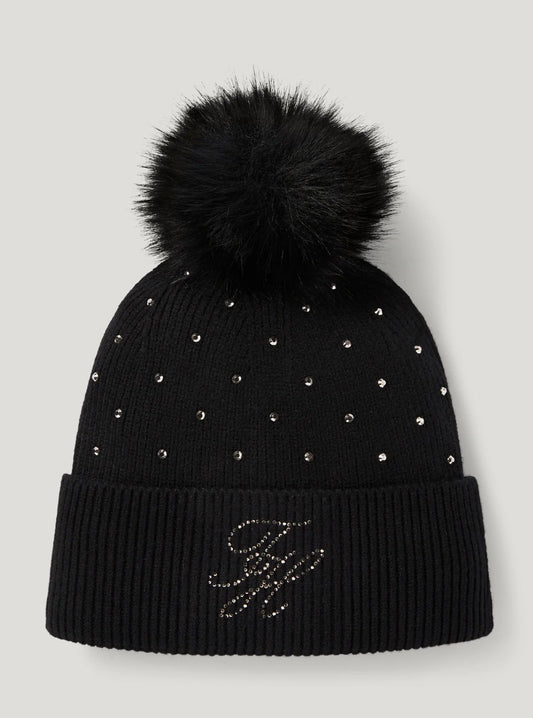 Daly Women Rhinestone Pom Pom Beanie BLACK
