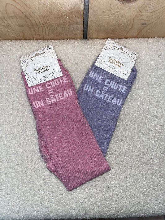 Chaussettes Paillettes "Une chute = un gateau"