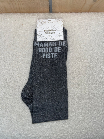 Chaussettes Paillettes "Maman de bord de piste"