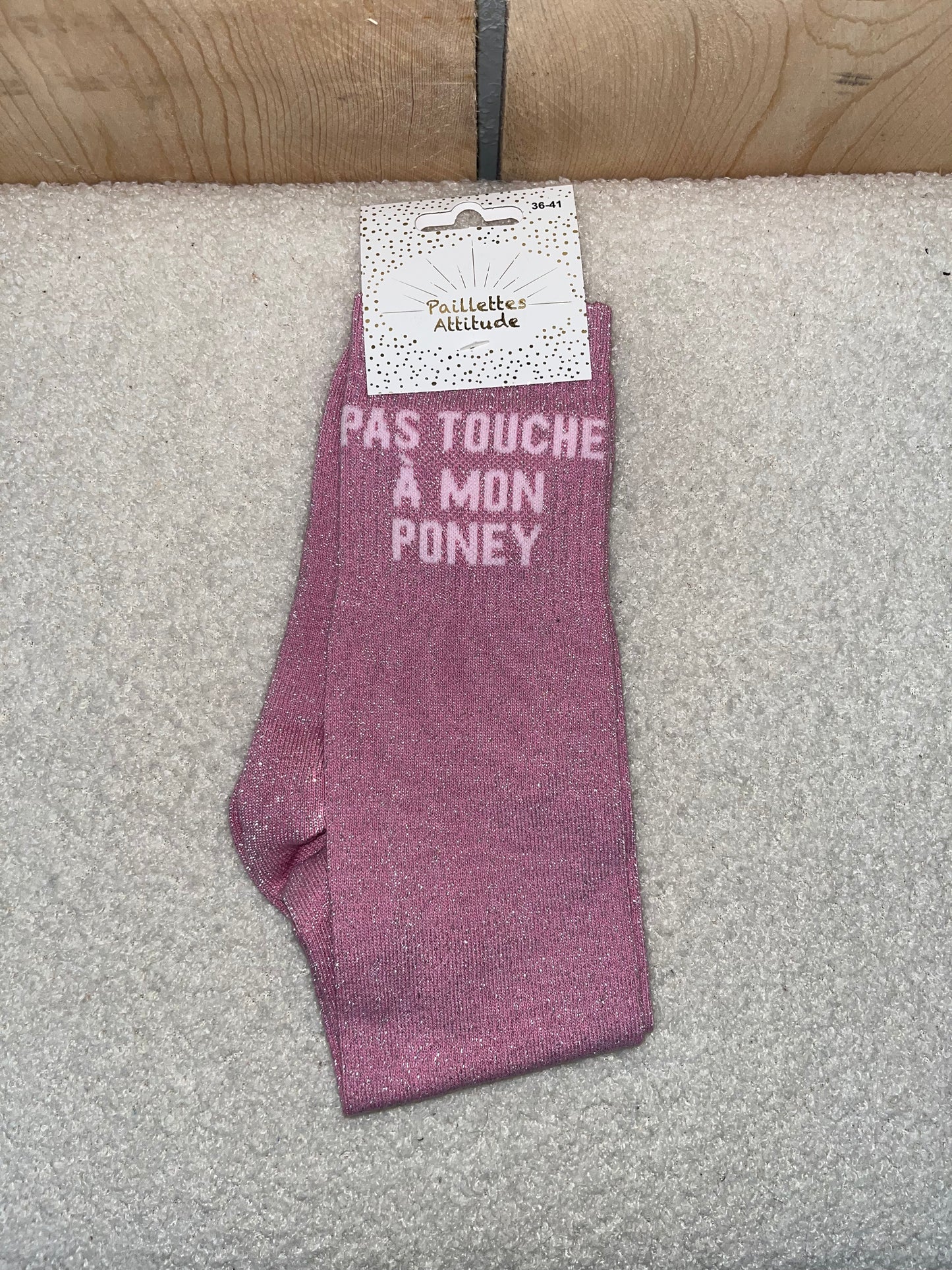 Chaussettes Paillettes "Pas touche à mon poney"