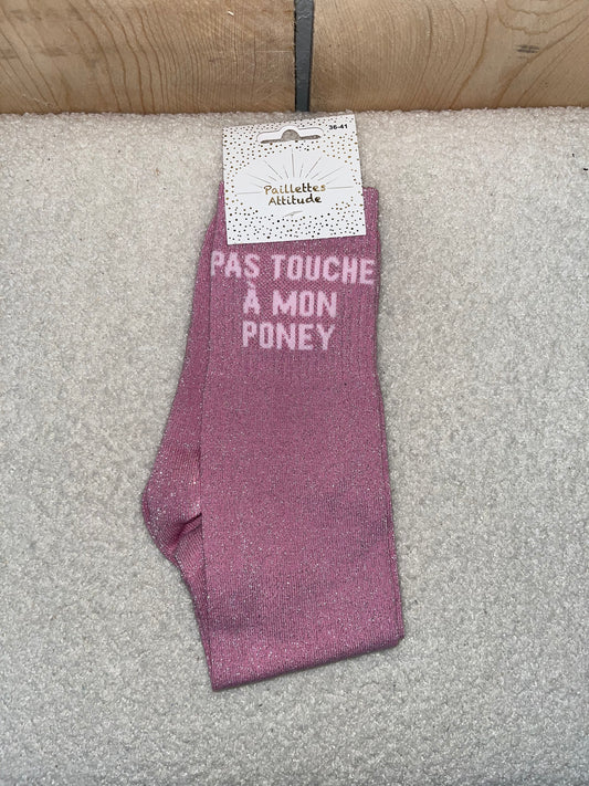 Chaussettes Paillettes "Pas touche à mon poney"