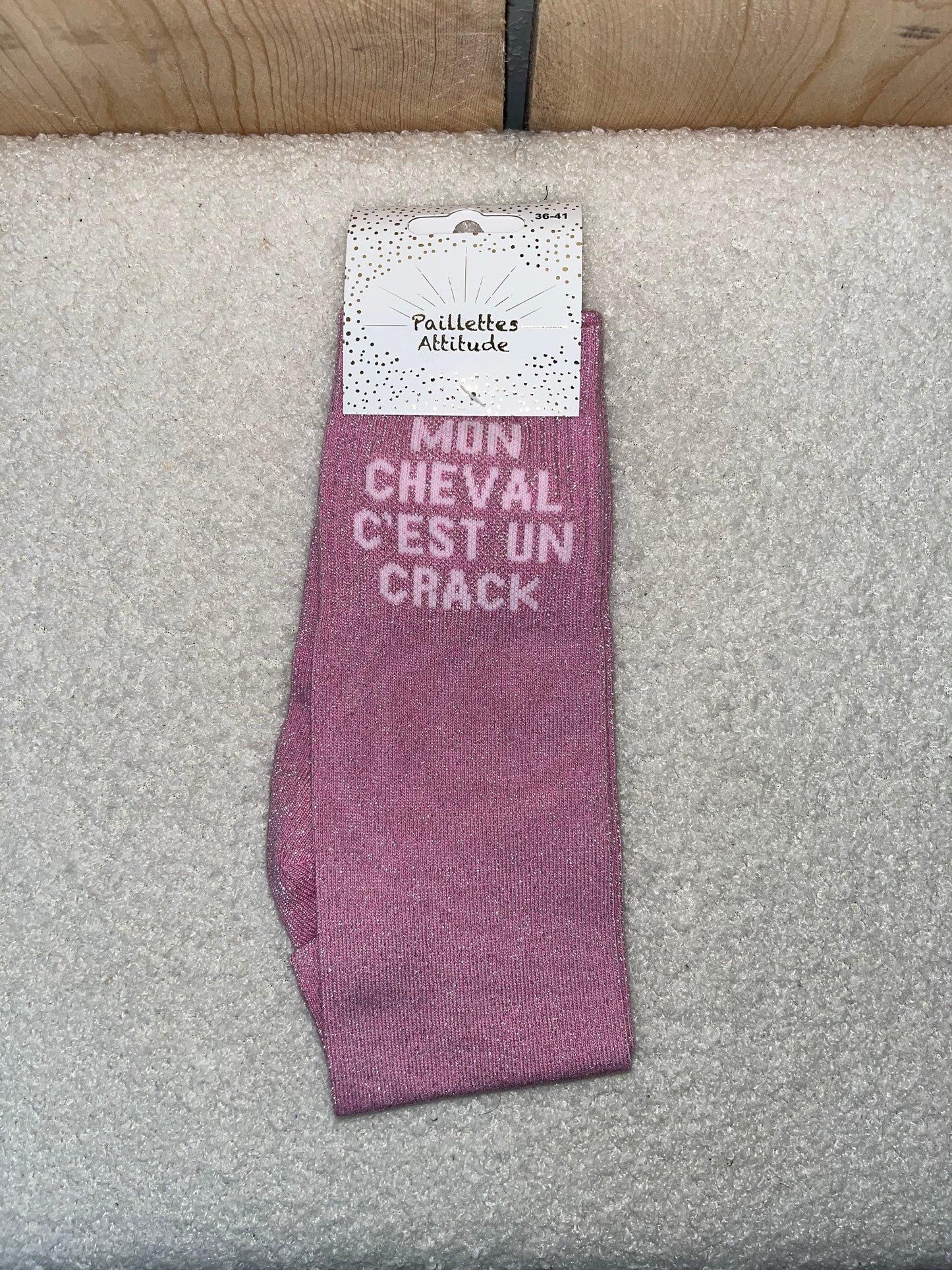 Chaussettes Paillettes "Mon cheval c'est un crack"