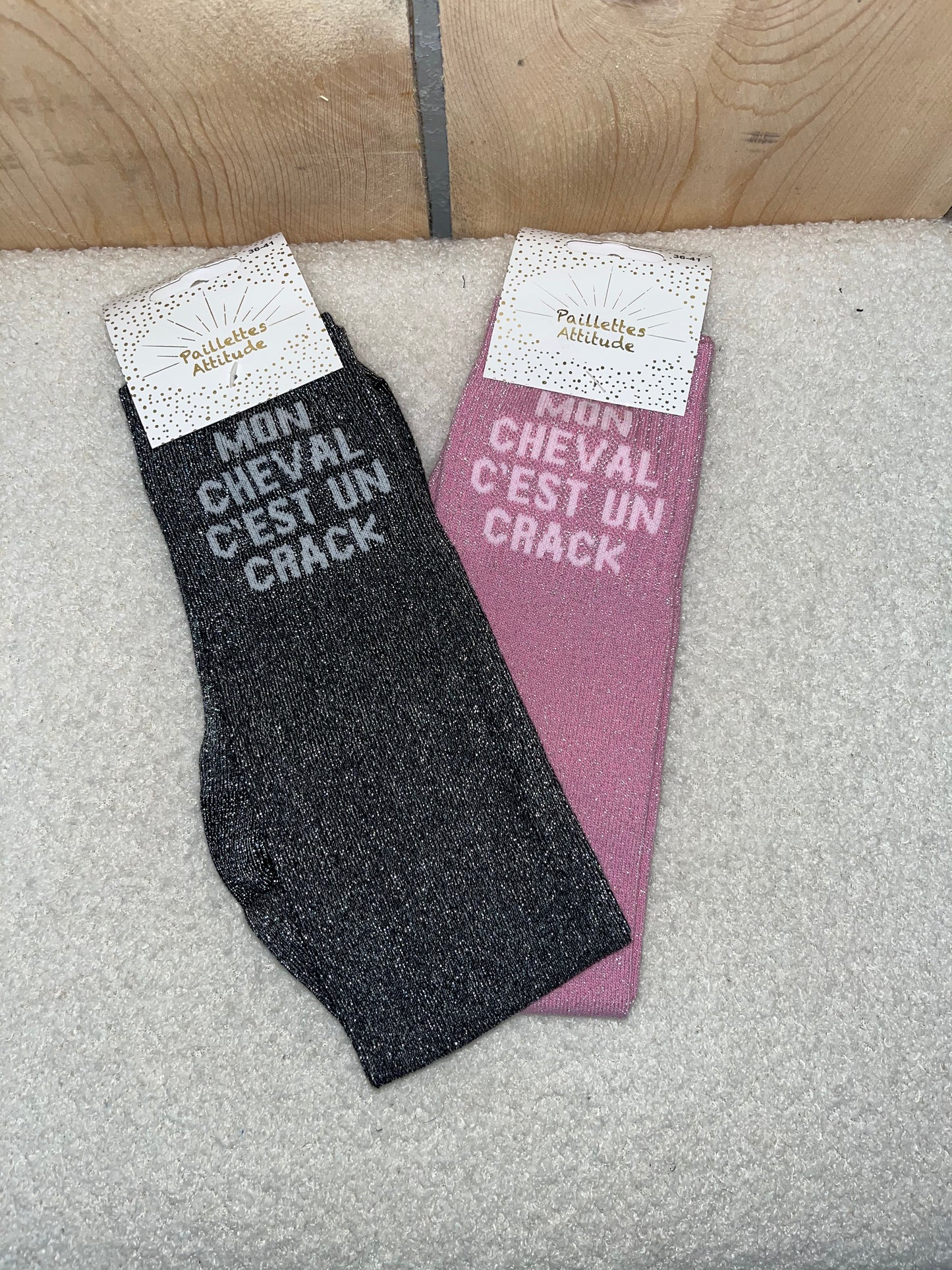 Chaussettes Paillettes "Mon cheval c'est un crack"
