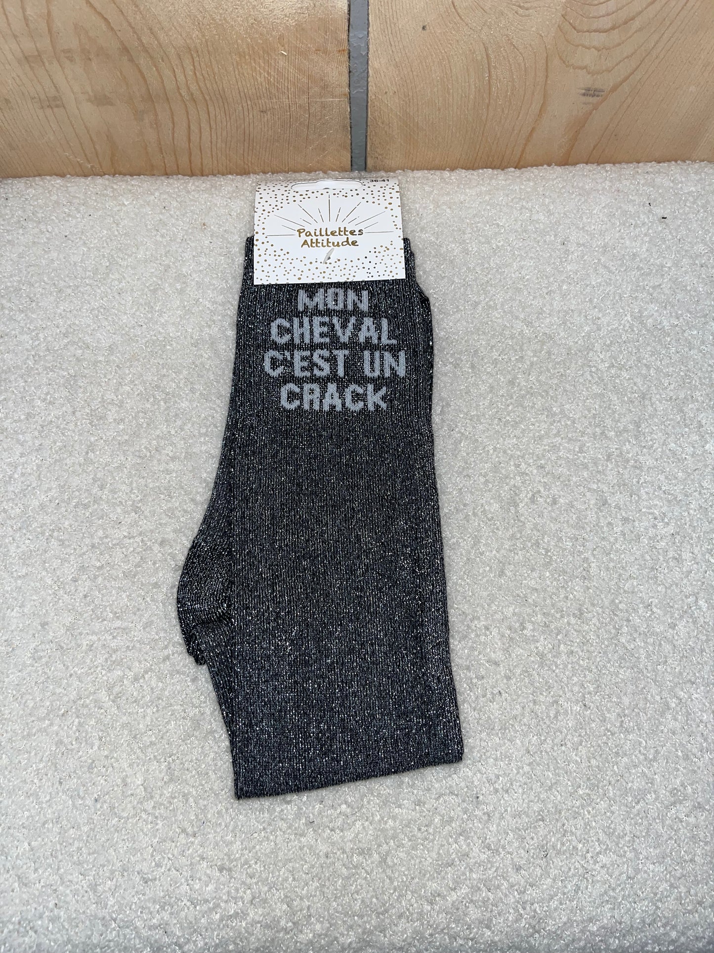 Chaussettes Paillettes "Mon cheval c'est un crack"