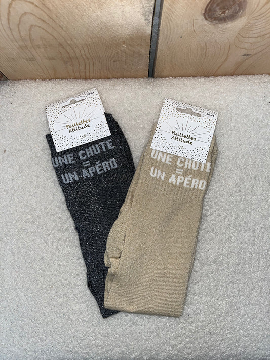 Chaussettes Paillettes "une chute = un apéro"