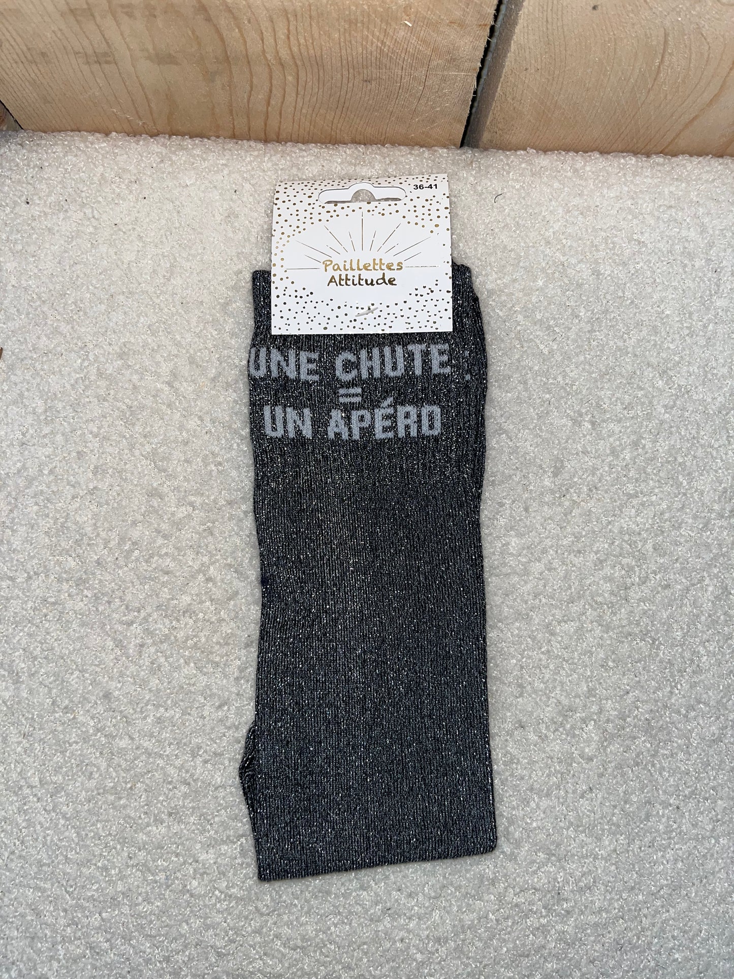 Chaussettes Paillettes "une chute = un apéro"