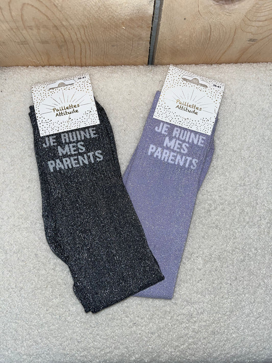 Chaussettes Paillettes " Je ruine mes parents"