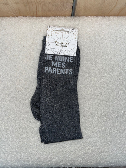 Chaussettes Paillettes " Je ruine mes parents"