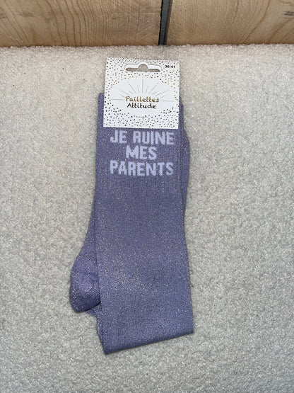 Chaussettes Paillettes " Je ruine mes parents"