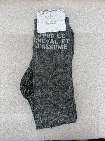 Chaussettes Paillettes "J'pue le cheval et j'assume"
