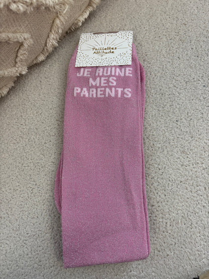 Chaussettes Paillettes " Je ruine mes parents"