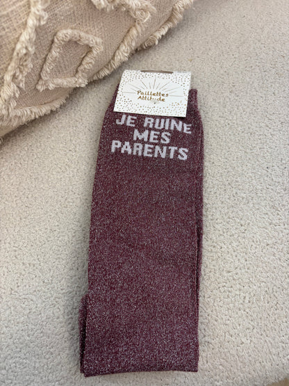 Chaussettes Paillettes " Je ruine mes parents"