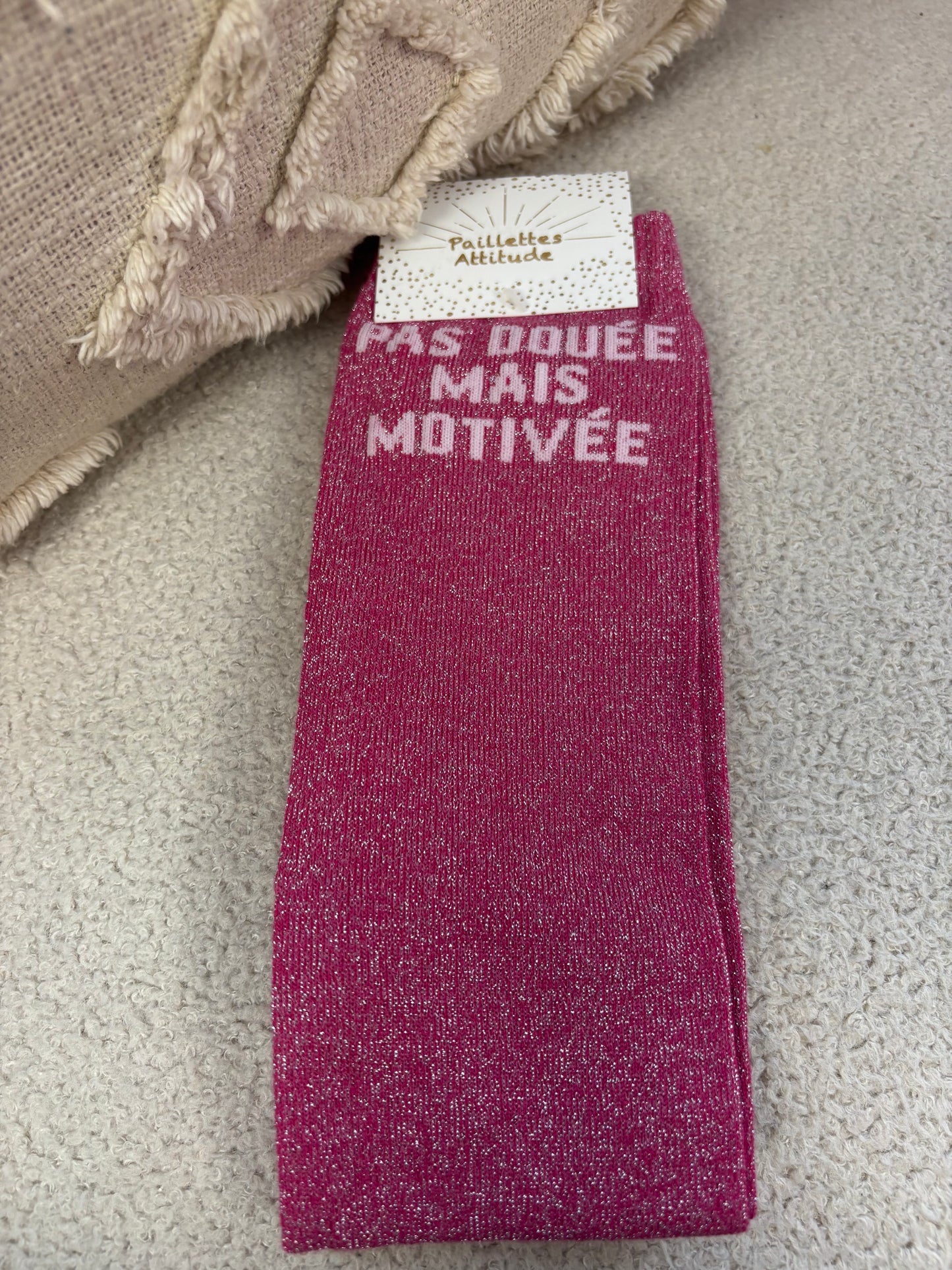 Chaussettes Paillettes "Pas douée mais motivée"