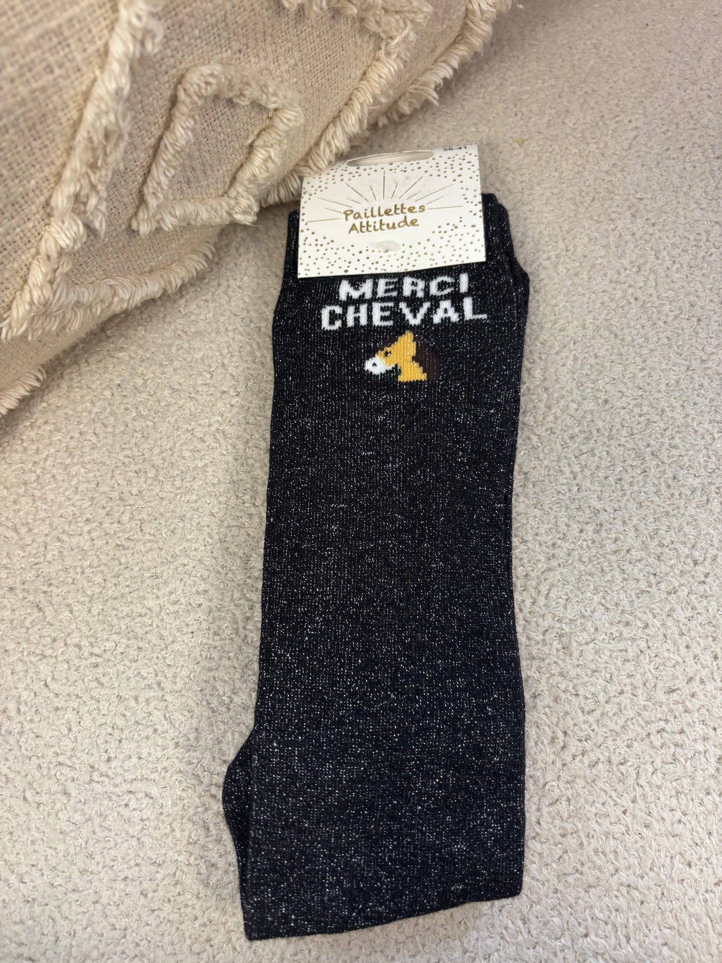 Chaussettes Paillettes "Merci cheval" + logo