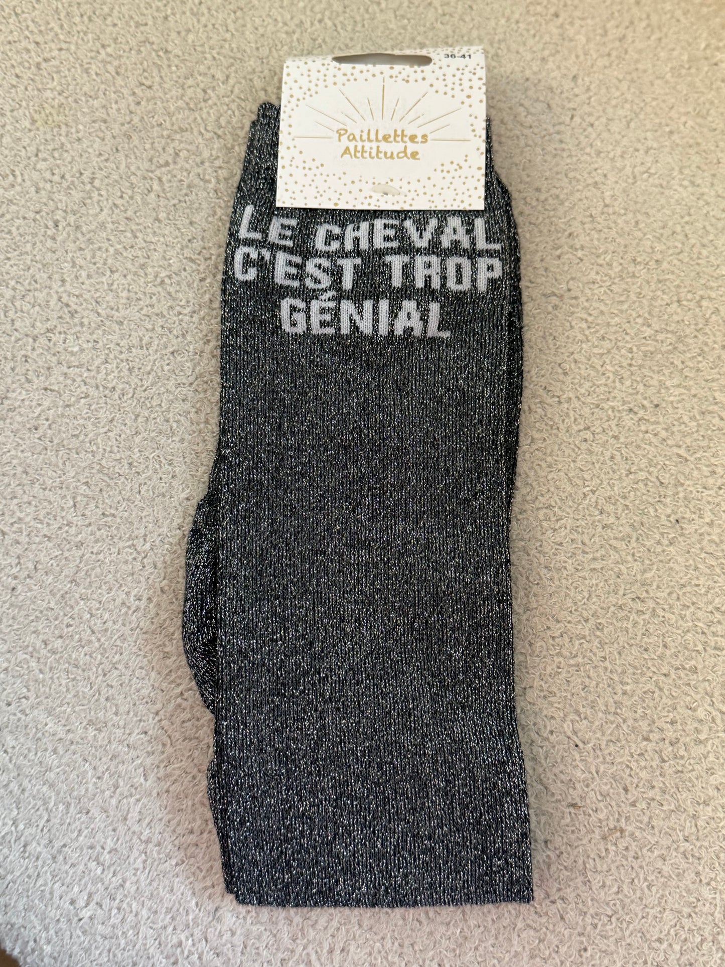 Chaussettes Paillettes "Le cheval c'est trop genial"