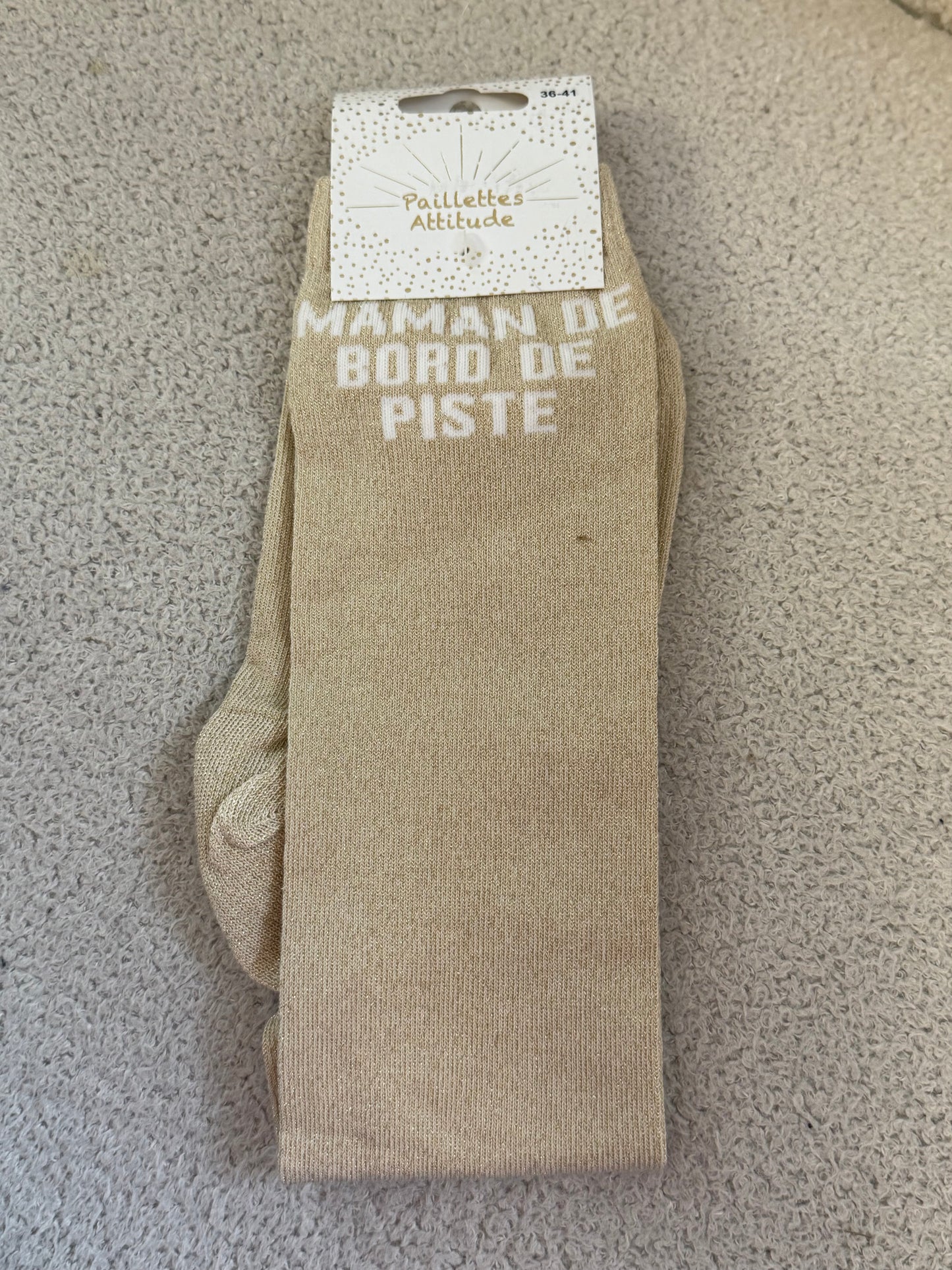 Chaussettes Paillettes "Maman de bord de piste"