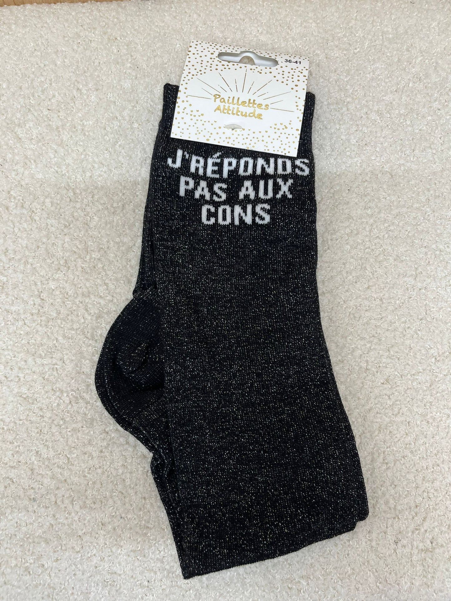 Chaussettes Paillettes "J'réponds pas aux cons"