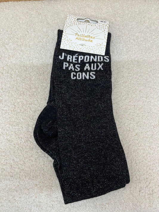 Chaussettes Paillettes "J'réponds pas aux cons"