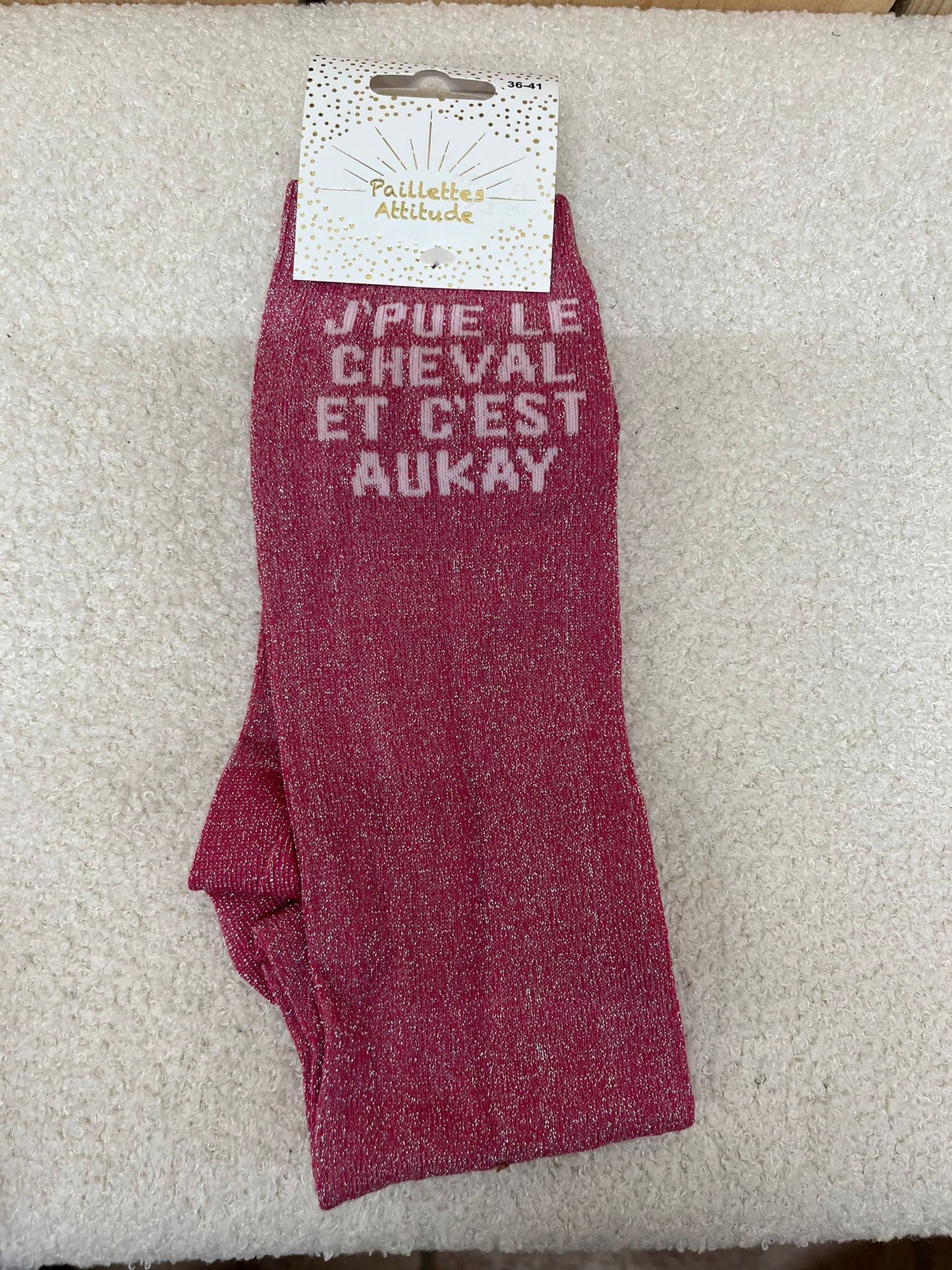 Chaussettes Paillettes "J'pue le cheval et c'est aukay"