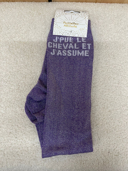 Chaussettes Paillettes "J'pue le cheval et j'assume"