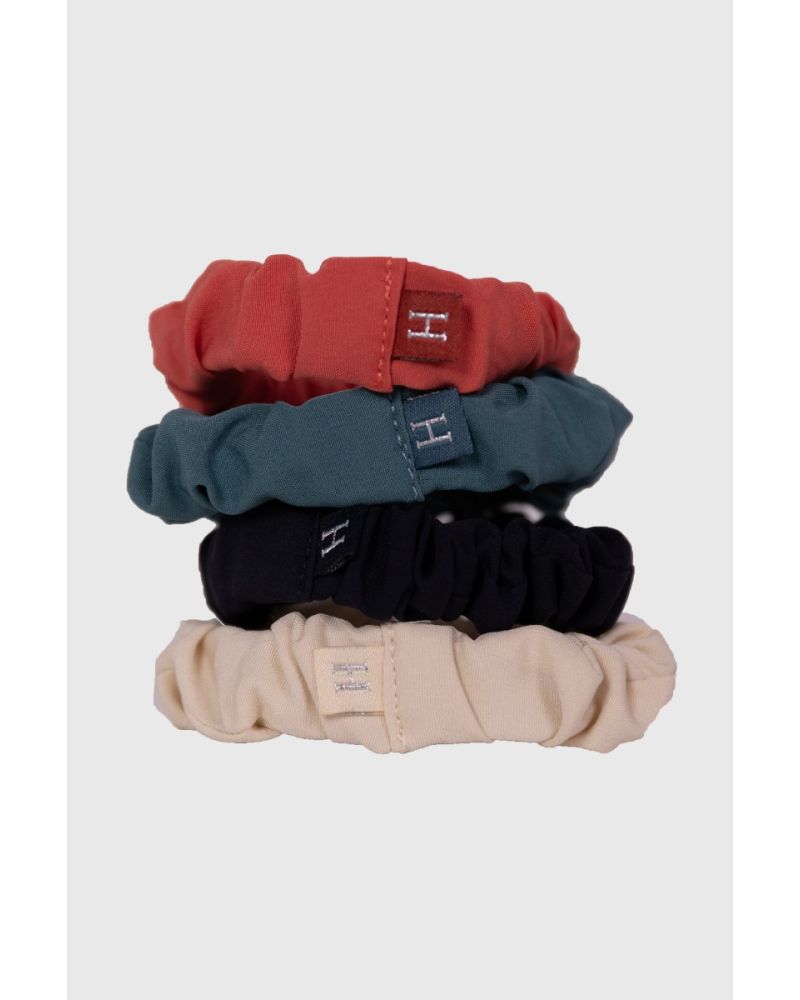 Bibi elastiques pour cheveux (pack de 4) - Navy/Shell/Peacock/Grapefruit
